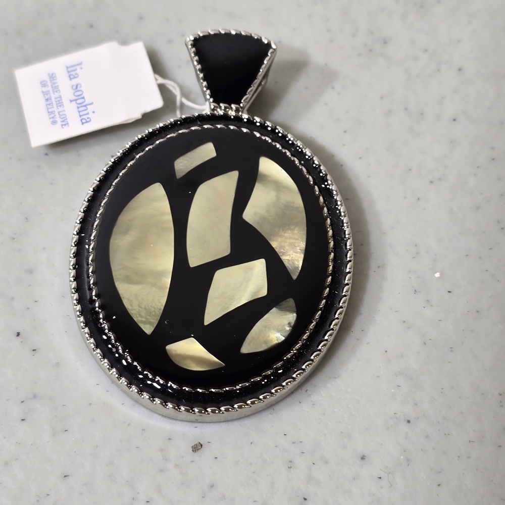 Lia Sophia Black and Cream Oval Pendant